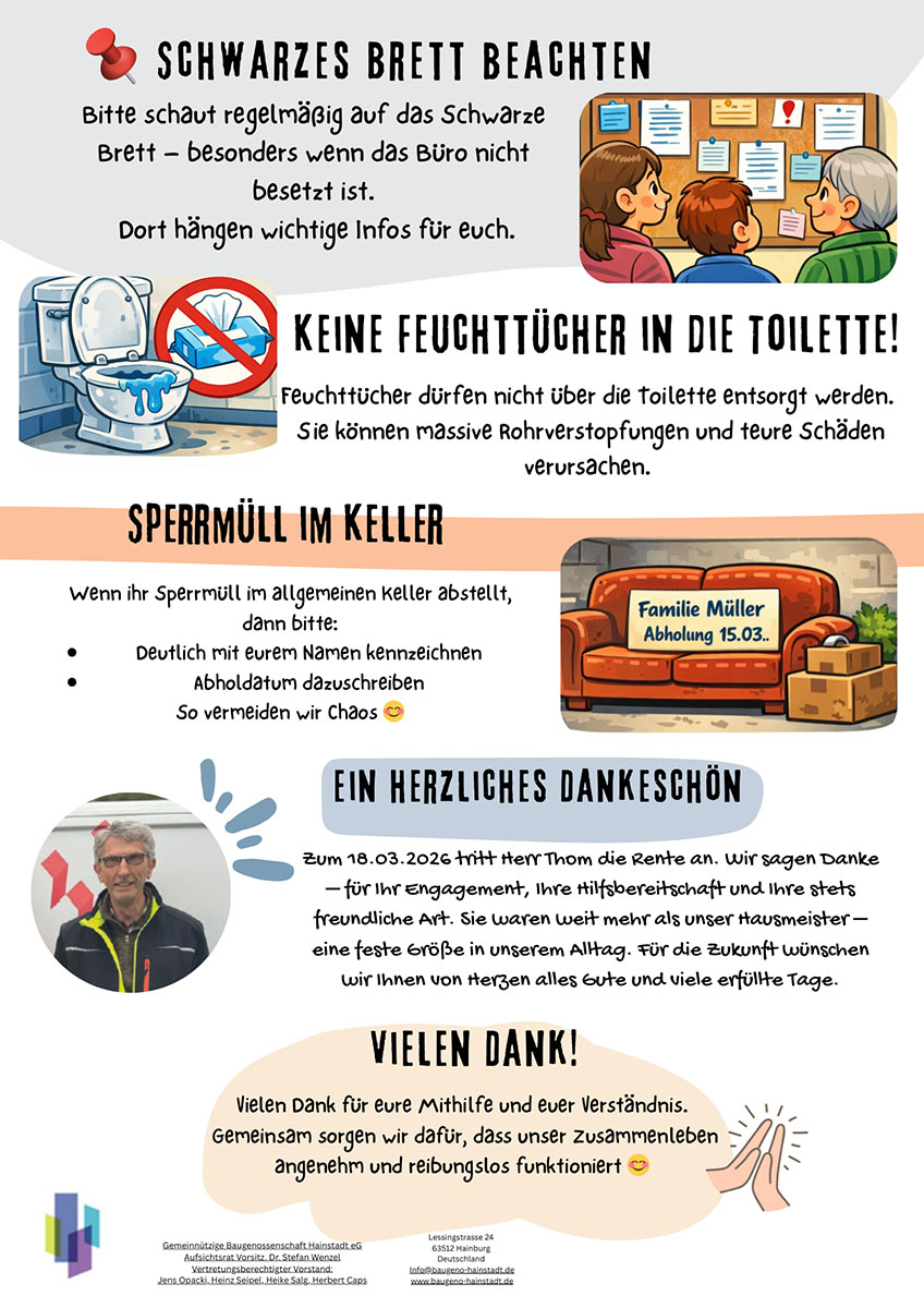 Schwarzes Brett Baugenossenschaft Hainstadt